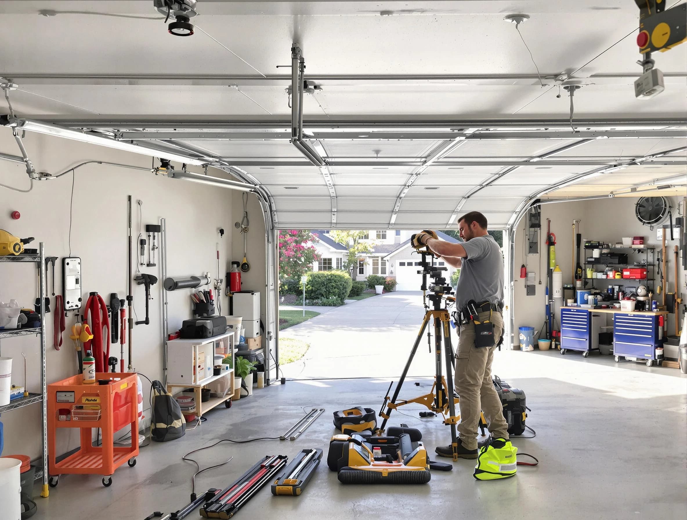 South Ogden Garage Door Repair specialist performing laser-guided track alignment in South Ogden