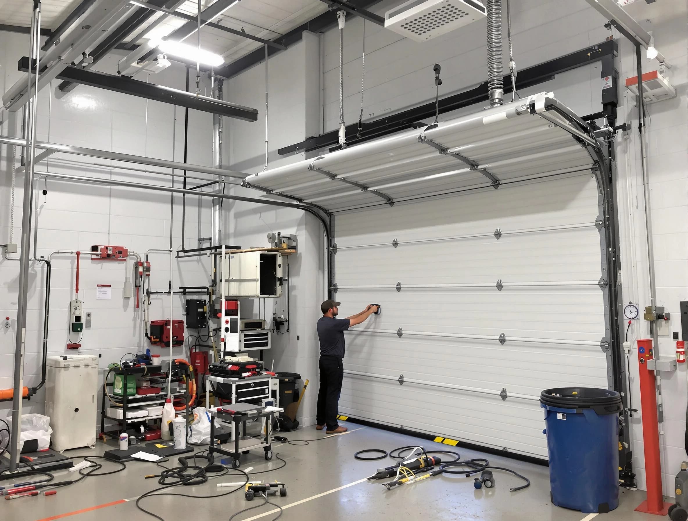 South Ogden Garage Door Repair certified technician performing commercial door repair at a South Ogden business facility