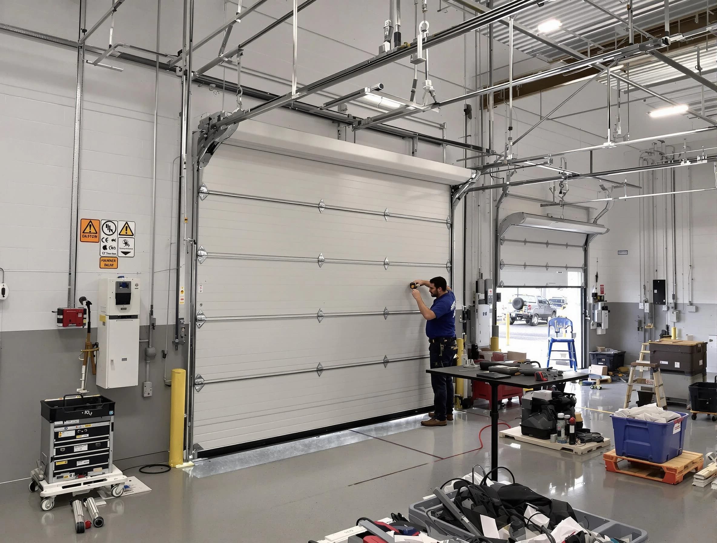 Commercial garage door repair being performed by South Ogden Garage Door Repair expert in South Ogden